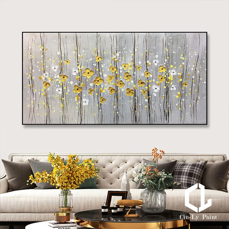 

Чистая ручная работа золотой цветок нож картина маслом на холсте современное искусство стен домашний декор отель большая картина для ресторана роспись