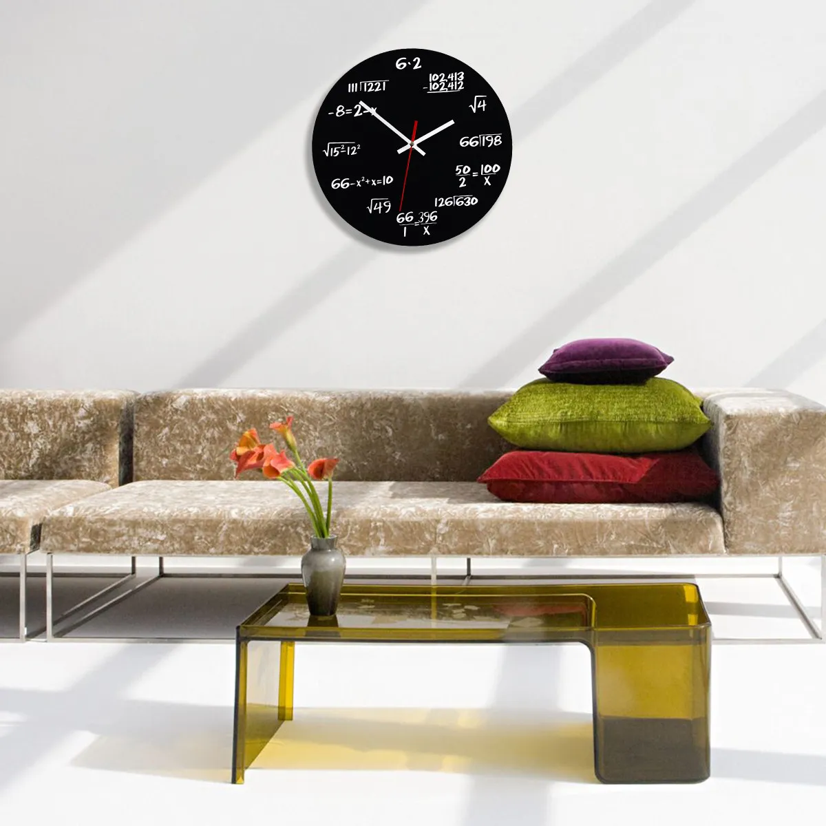 Wooden Mathematical Wall Clock Blackboard Style Creative Puzzle Design for Home Office Classroom Decorative Clock