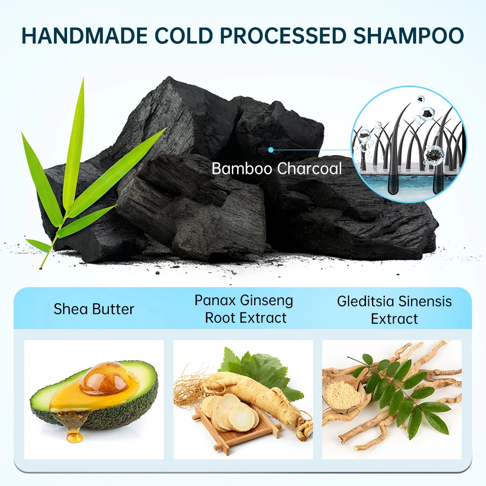 Shampoo Bar White Hair Darkening Shampoo Soap Bamboo Charcoal Cleaning Anti Dandruff Foaming Hair Treatment PURC Solid Shampoos