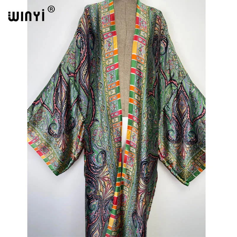 WINYI African national stylowy nadruk na plaży czeski długi kardigan Cover-up stitch Casual Boho luźne przyjęcie świąteczne kimono coat