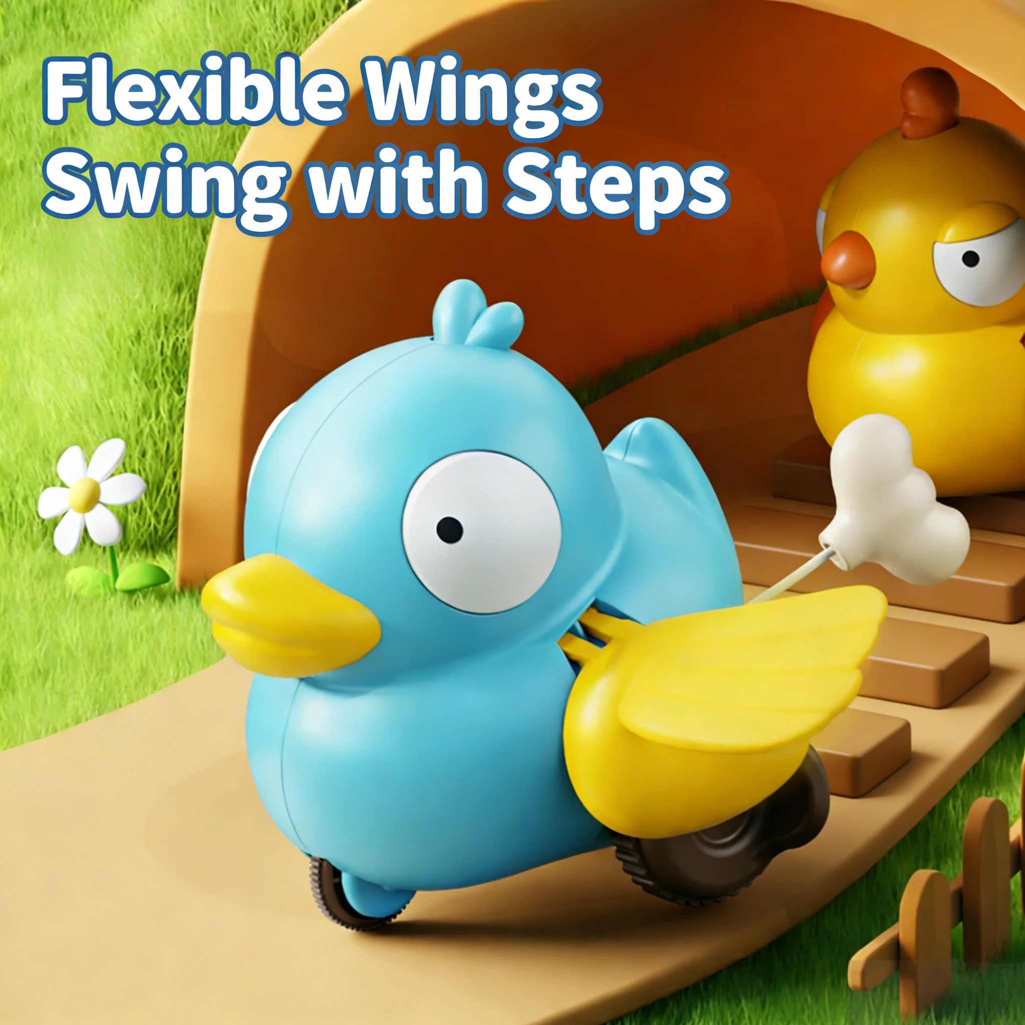 Cartoon Wind-Up Chain Toy Car for Kids - Educational Pull-String Toy (Chick, Bird, Duck) for Boys and Girls