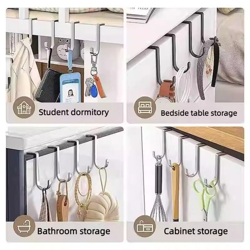 2/5pcs Set of Double Hooks, Bedside Cabinet Hooks, Behind The Door Bathroom Kitchen Coat Hooks, Punch-Free Door Clothes Hooks view 4