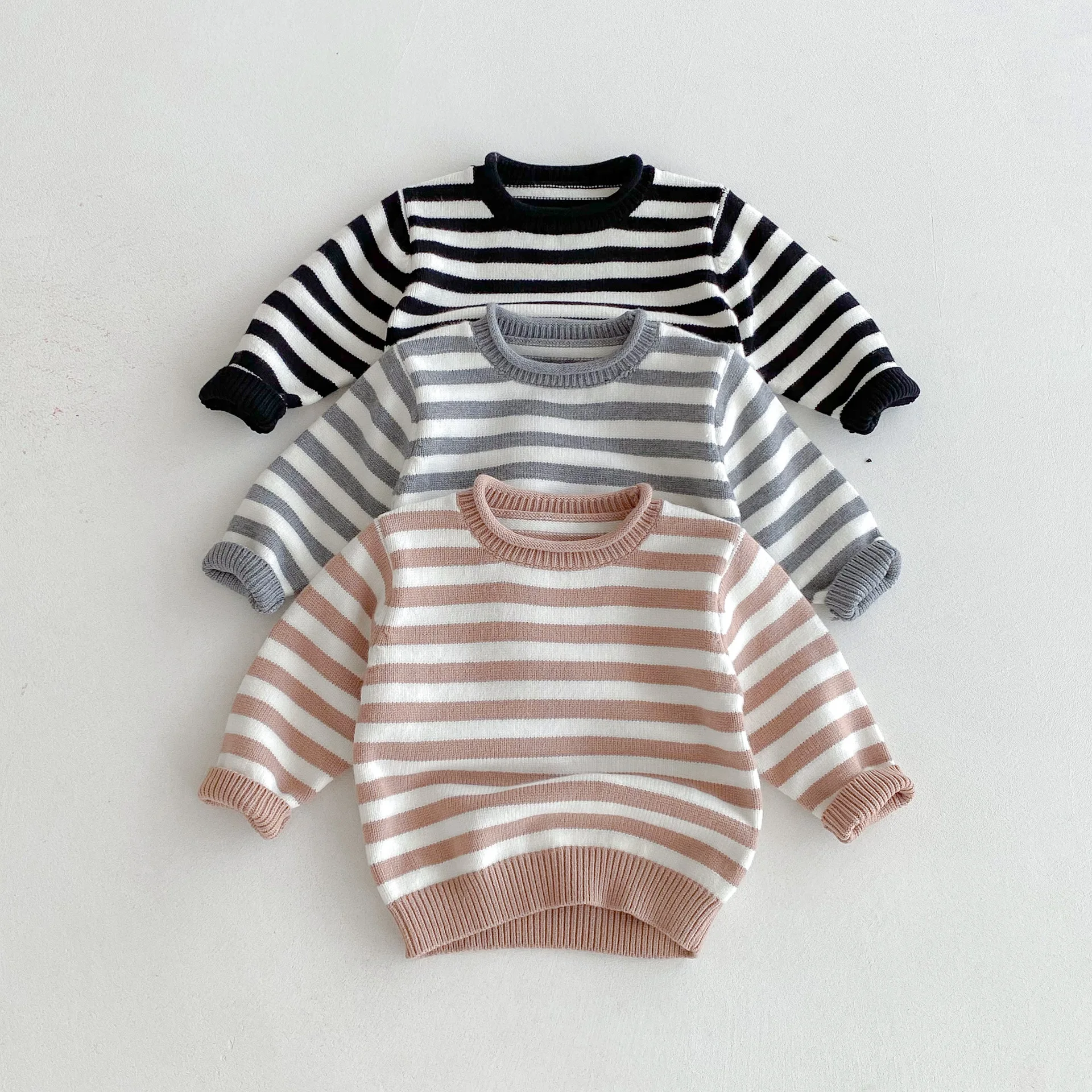 

2025 Autumn New Children Sweater Cotton Boys Girls Knitted Pullover Loose Tops Kids Fashion Striped Knitwear Kids Casual Sweater