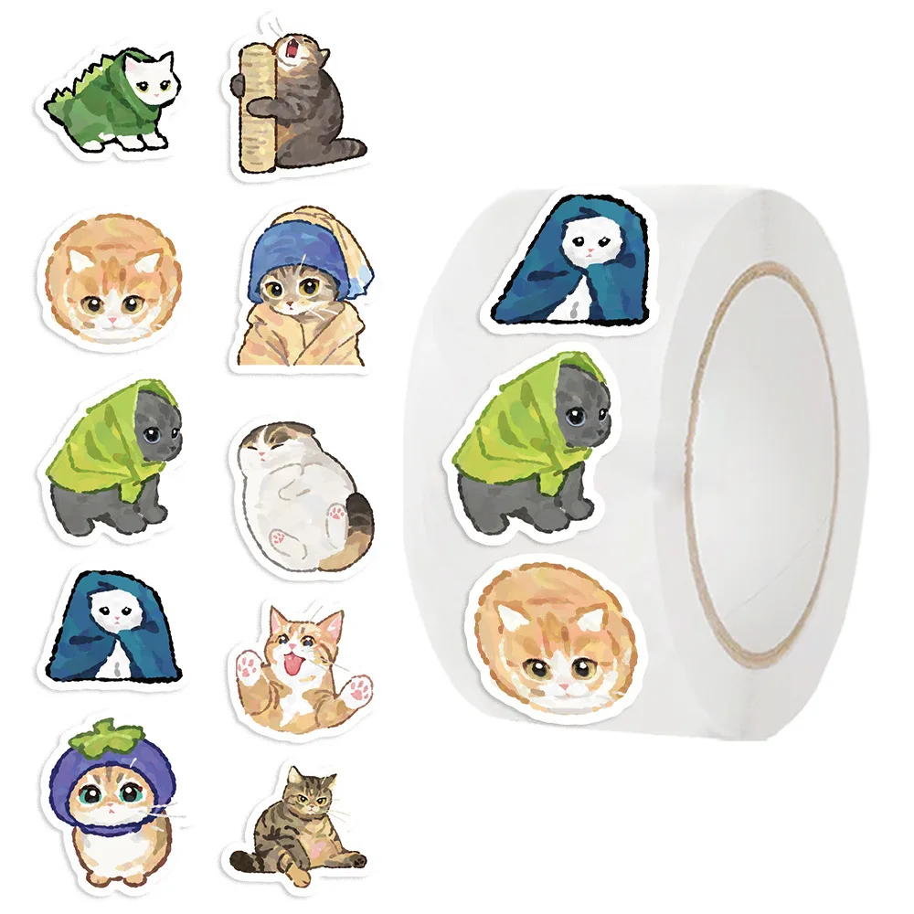 

500Pcs Cute Cartoon Cat Animals Stickers Decoration Reward DIY Stickers Scrapbook Skateboard Sealing Label Stationery Gifts