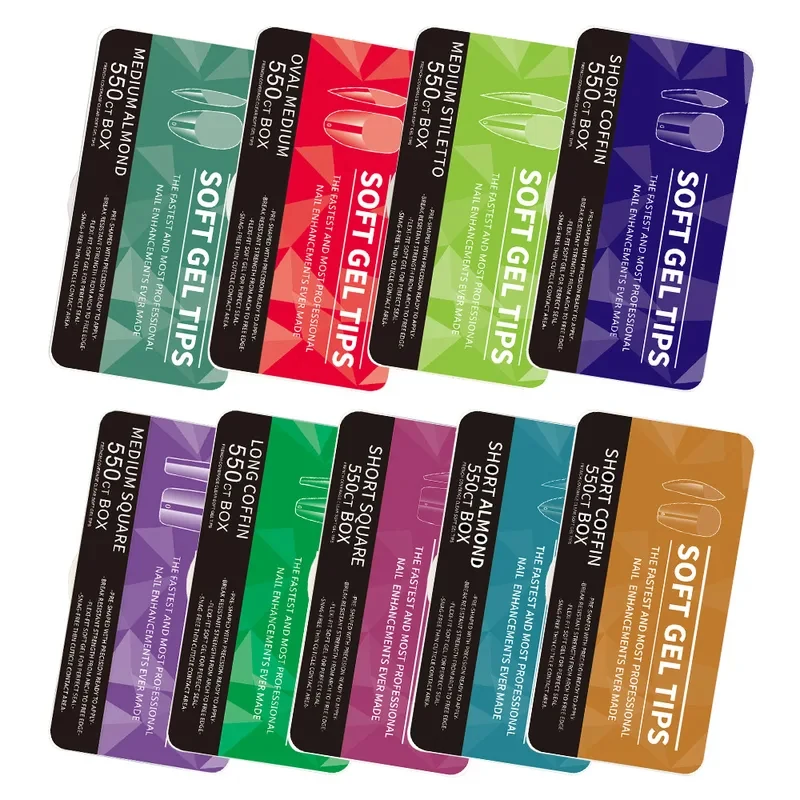 Set de 550 puntas de gel suave, tallas 0-11, semi esmeriladas, cubierta completa, ultra finas 3