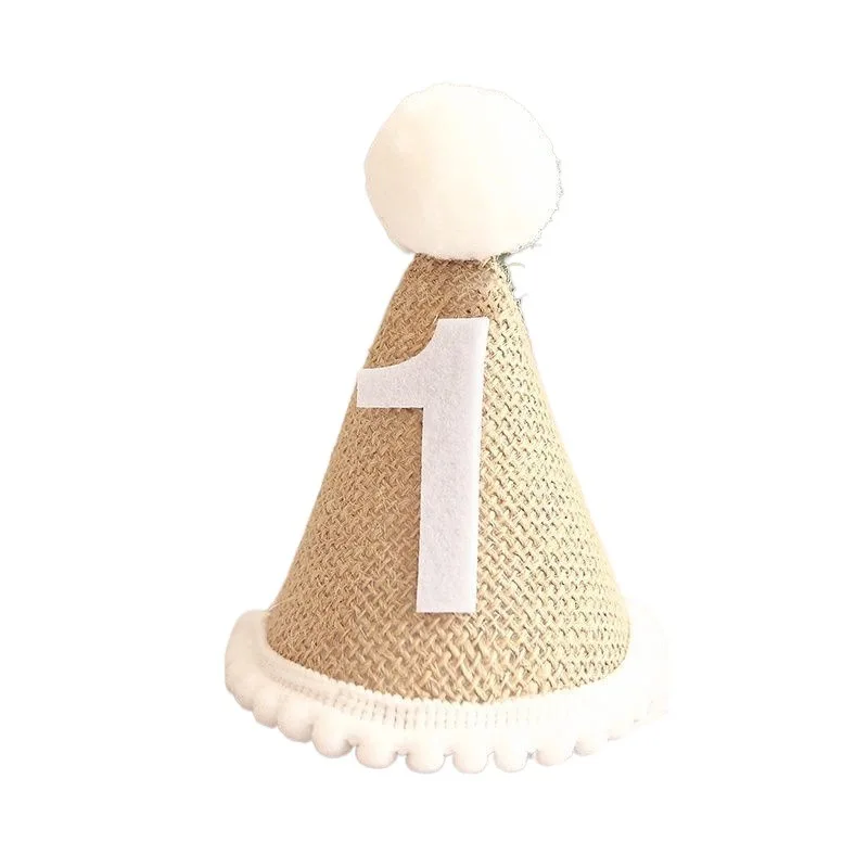 Birthday Burlap Hat 1st 2th 3th Linen Baby Shower Hat Birthday Party Headband Decor