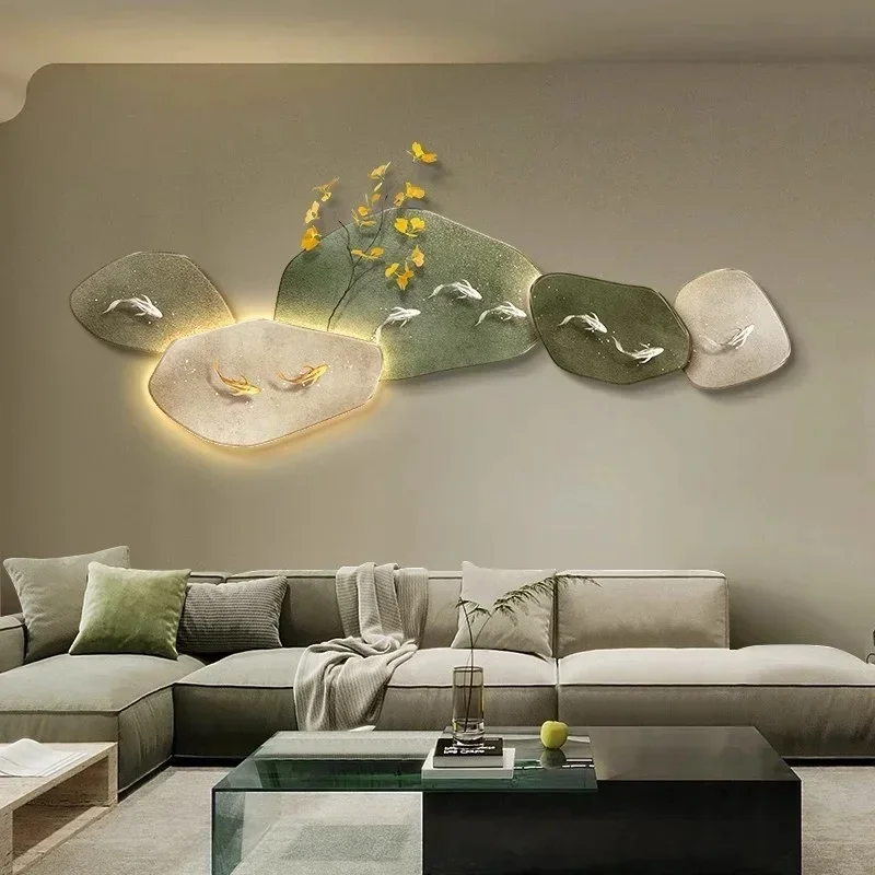 #Three Dimensional Decorative Paintings Wall Lamps Corridors Sofas Hanging Paintings High-End Nine Fish Murals Entrance Hall LED