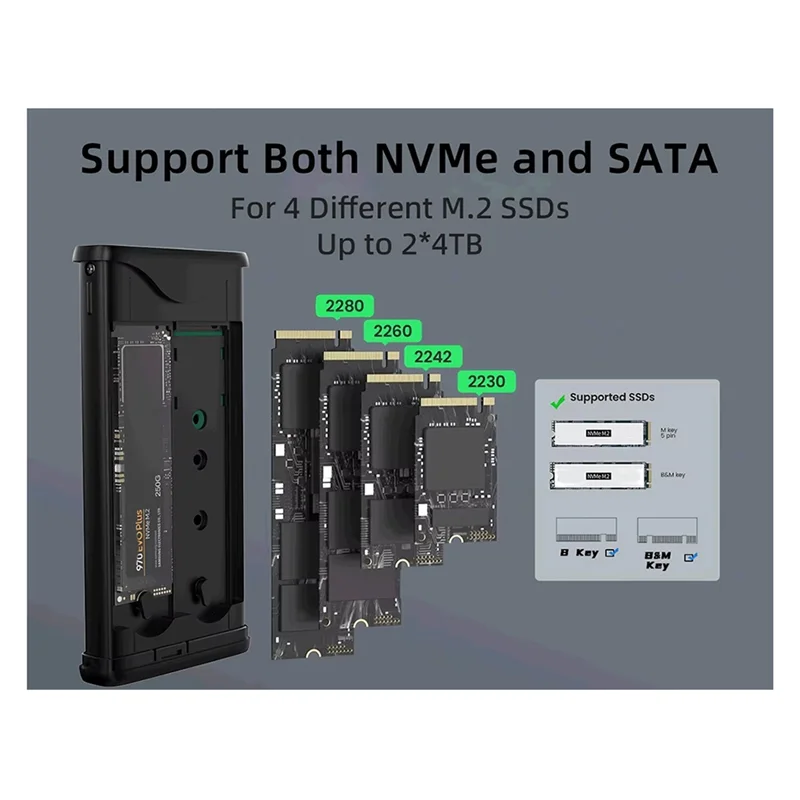 

ABT-Dual Bay M. 2 SSD-корпуса USB3.2 Gen2 Type-C 10 Гбит/с Nvme 5 Гбит/с SATA поддерживает максимальную емкость 8 ТБ