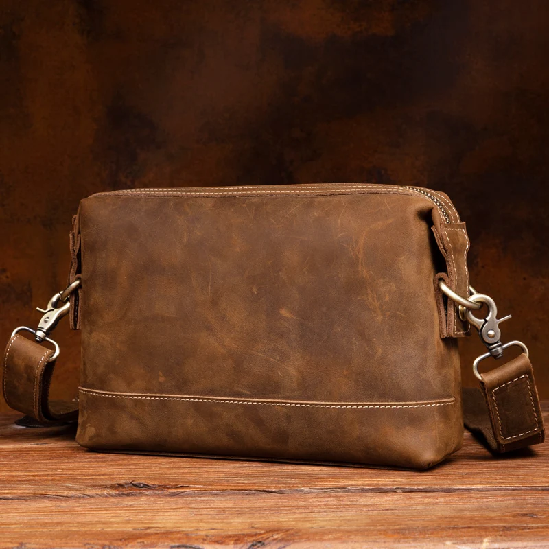 Multifunctional clutch Baotou layer cowhide men's bag horizontal leisure shoulder bag retro zipper leather crossbody bag