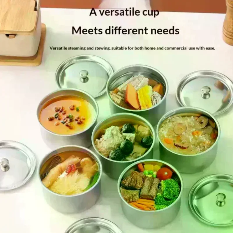

1/3/5PCS Stainless Steel Steamed Egg Bowl Ramen Rice Fruit Salad Stew Bowls With Lids Soup Cup Food Container Kitchen Tableware
