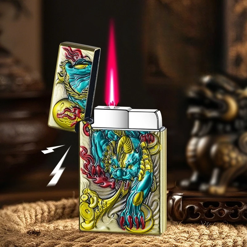 

Exquisite High Face Value China-Chic Color Painting Inflatable Open Flame Lighter High-end Gift Home Men's Cigarette Accessories
