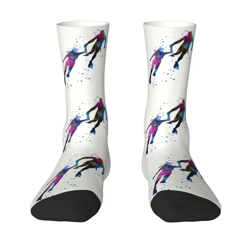 Scuba Divers Couple Mens Crew Socks Unisex Fashion 3D Print Dive Lover Dress Socks