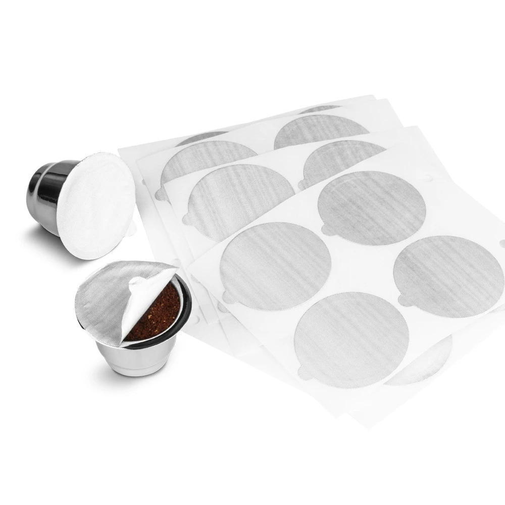 Cápsulas reutilizables de Nespresso con tapas de papel de aluminio 100, cápsulas de café rellenables de acero inoxidable para máquinas Nespresso, 1 paquete