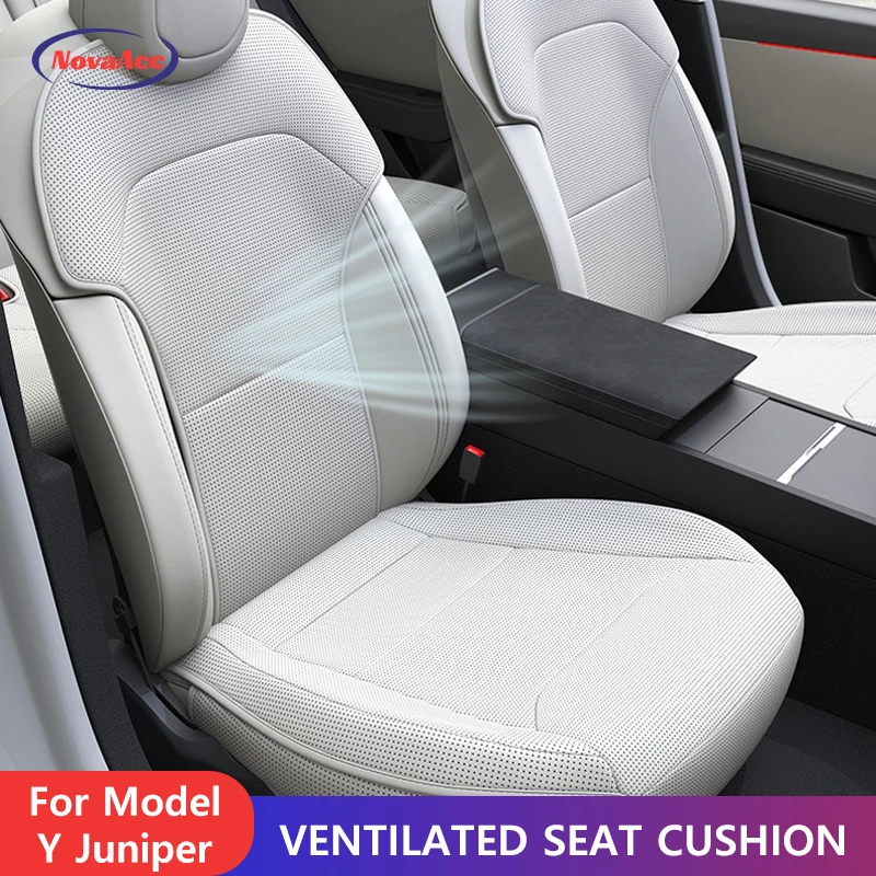 

NovaAcc Ventilated Seat Cushion for Tesla Model Y Juniper 2025 Breathable Leather Backrest Cover All - Season Car Seat Protector