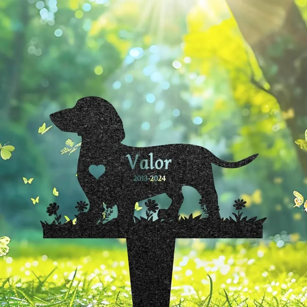 

Custom Dachshund Memorial Grave Marker, Pet Plaque Burial Stake, Personalized Engraved Dog Name Keepsake, Metal Garden Sign