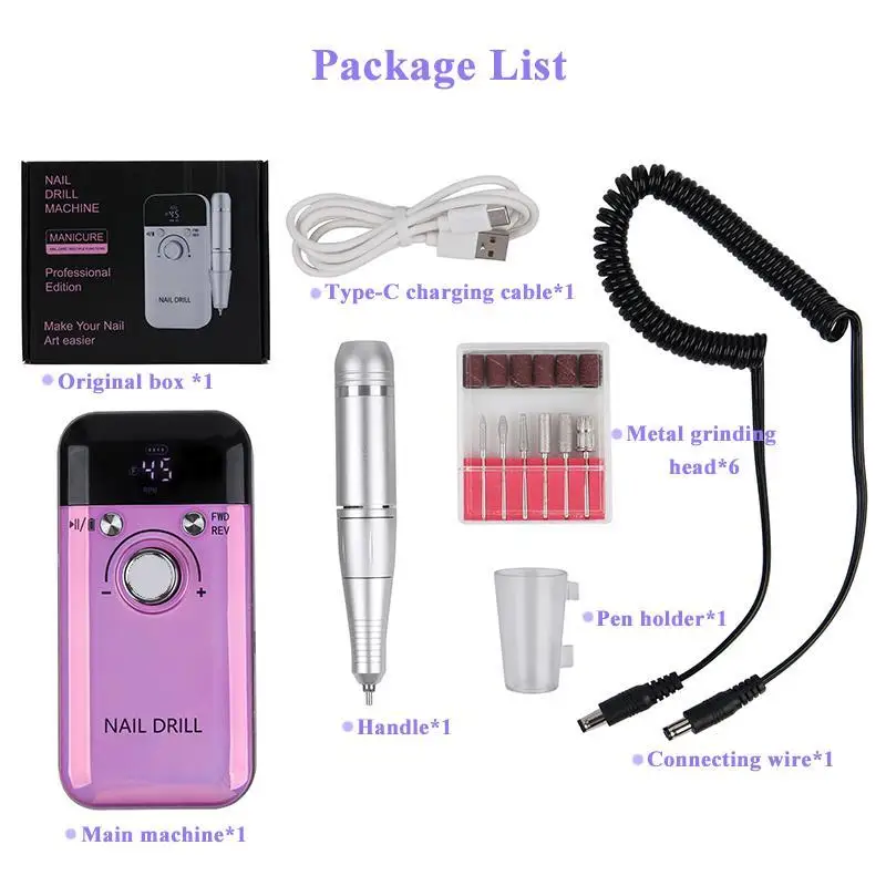 45000RPM Rechargeable Electric Nail Drill Adjustable Speed Portable Manicure Tool for Gel Nails Polish & Professional Nail Art