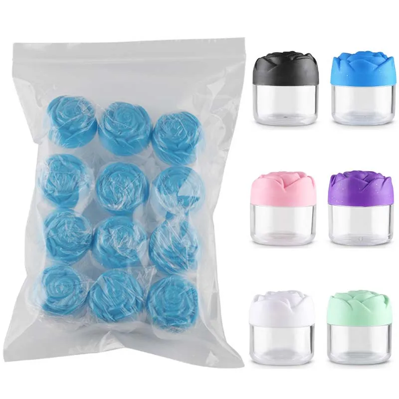 12pçs 20g recipientes de creme cosmético com tampa em forma de rosa, garrafas pequenas recarregáveis, caixas vazias de creme de sombra para os olhos, frasco de plástico