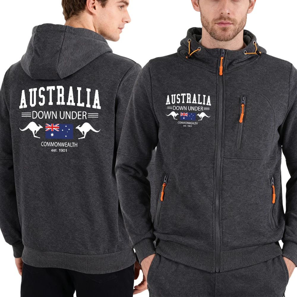 

Australia Down Under Print Zipper Hoodie Men'S Street Fleece Hoody Fashion Casual Sportswears Autumn Loose Man Sportswear