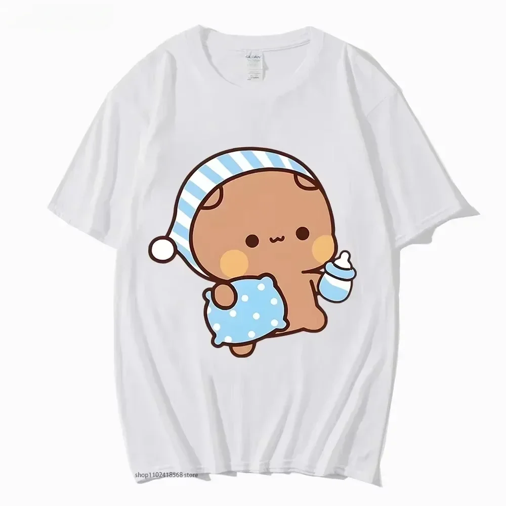 Couple Tshirt Cute BuBu Panda Going To Sleep with DuDu Bear Graphic Tshirt Women Clothes Sleeve Tops Women's Clothing