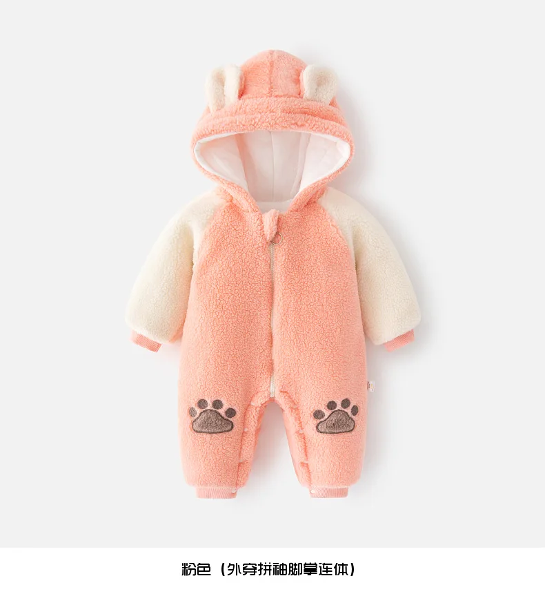 2023 Baby Winter Clothes Newborn Jumpsuit Cartoon Cute Hooded Fleece Warm Thick One-Pieces Infant Clothing Girl Boy Romper BC297