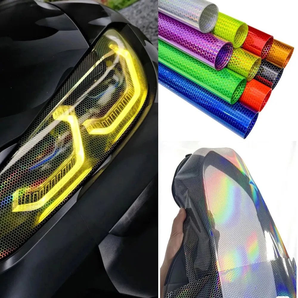 

30cm x 300cm PVC Car Laser Honeycomb Headlight Taillight Vinyl Film Wrap Tint Waterproof Fog Light Taillight Honeycomb Sticker