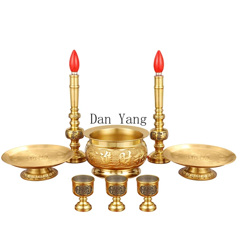 YJ pure brass incense burner set household indoor offering fruit plate led God of Wealth Buddha utensils