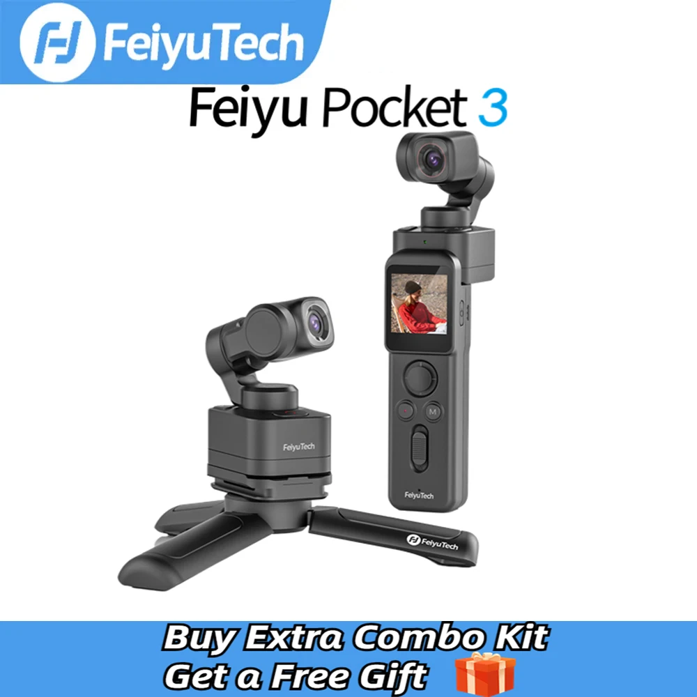 

FeiyuTech Feiyu Pocket 3 Cordless Detachable 3-Axis Stabilizer Gimbal Camera 4K60fps Footage Magnetic Attach AI Tracking Follow