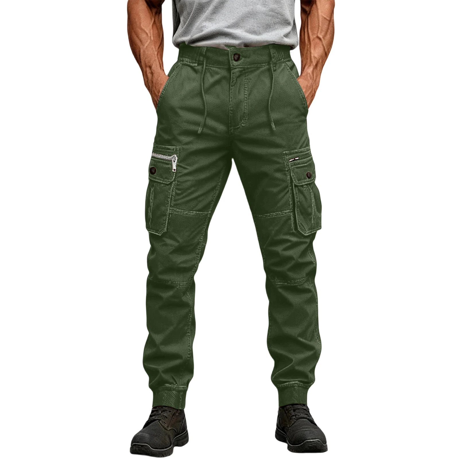 

Men's Solid Color Button Work Pants Casual Fashion Sports Cargo Pants Cargo Pants Male Tactical Military Pants Jogging Pants