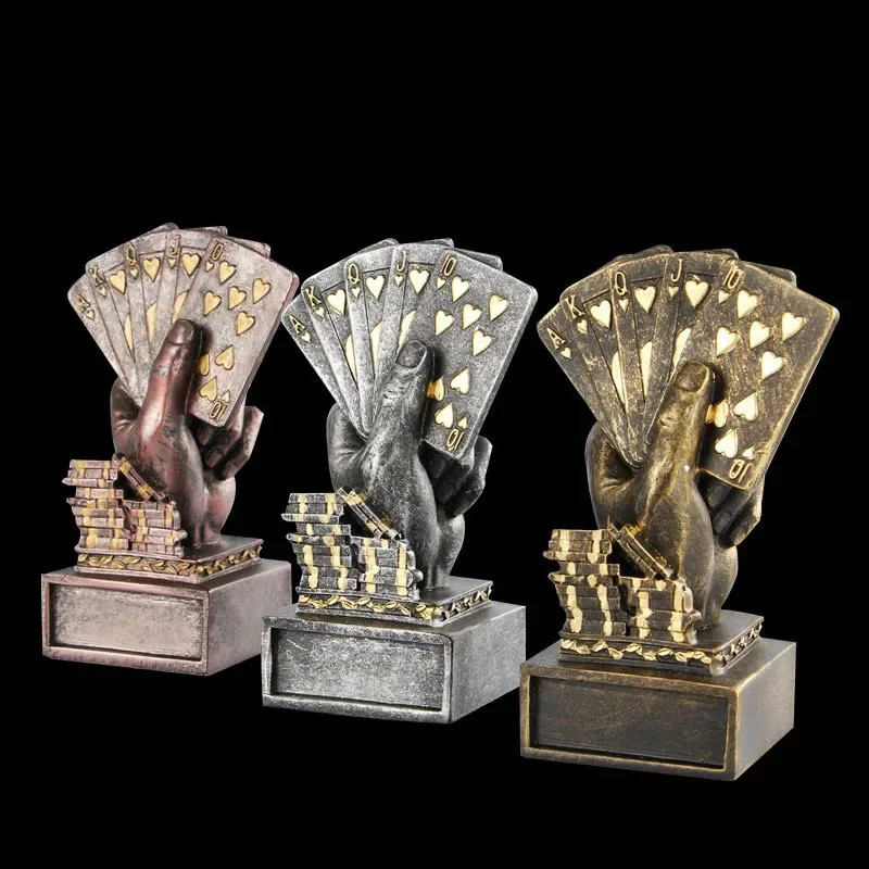 Texas Poker Card Tournament Medal Winner Finger Trophy Casino Cup Poker Game Souvenirs Award Prize Home Decoration Gift