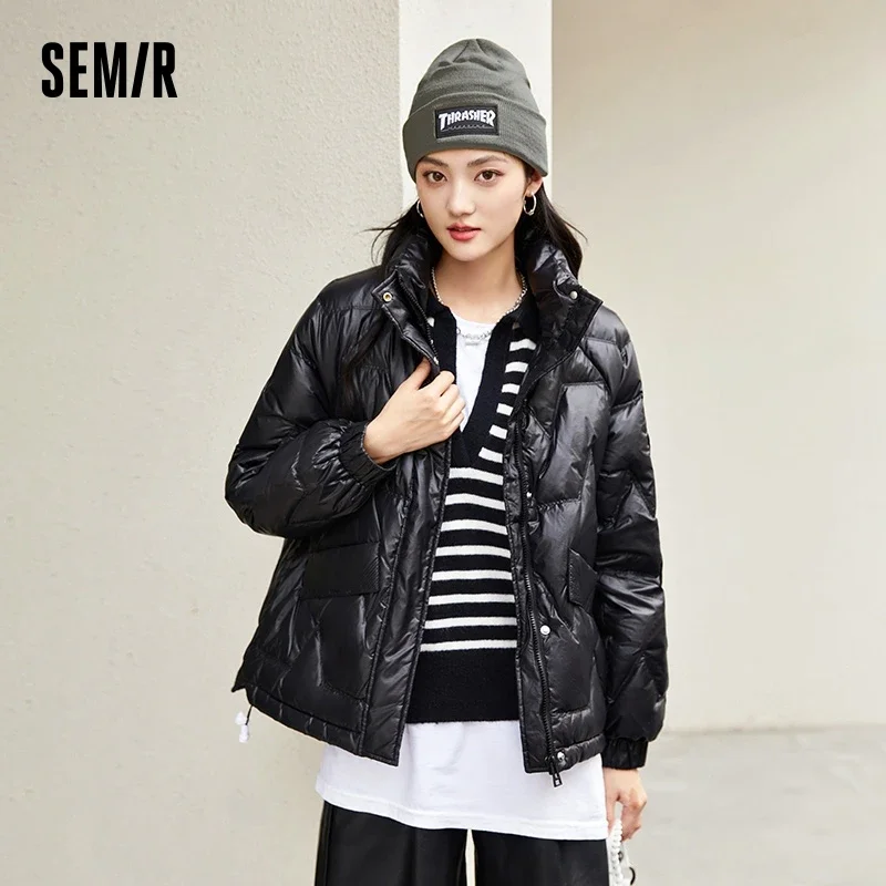 

Semir Down Jacket Women's Stand Collar Texture 2023 Winter New White Duck Down Loose Thick Bread Jacket