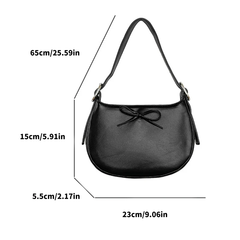 

E8FB Elegant Shoulder Bag for Women and Girls Bows Detail PU Leather Underarm Purse