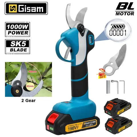 지삼 40mm 브러시리스 전동 전지가위 1000W 무선 과일나무 가지 가위 마키타 18V 배터리 핀용 전동 공구