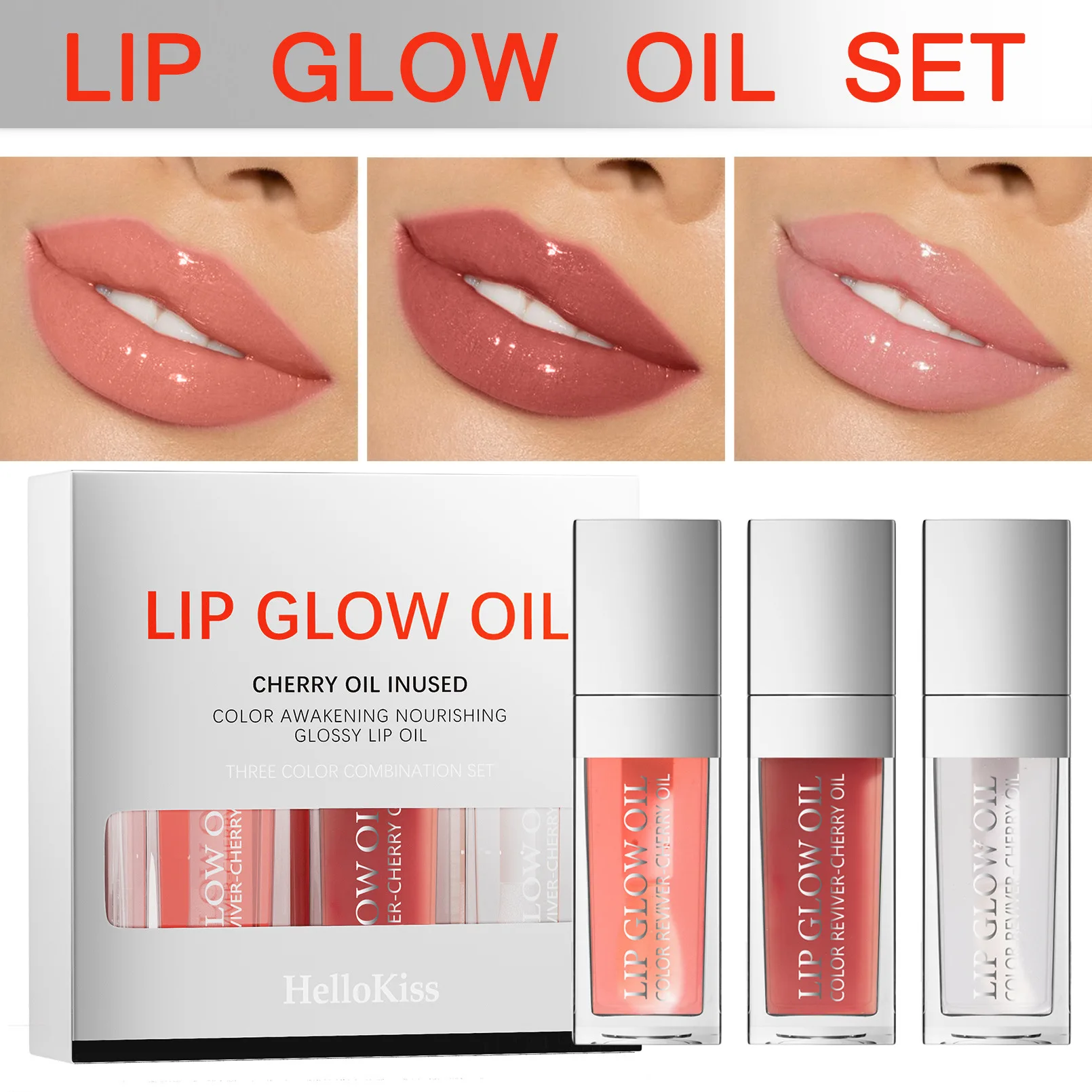 

Lip oil set combination 3in1 moisturizing lip gloss mirror transparent lip gloss