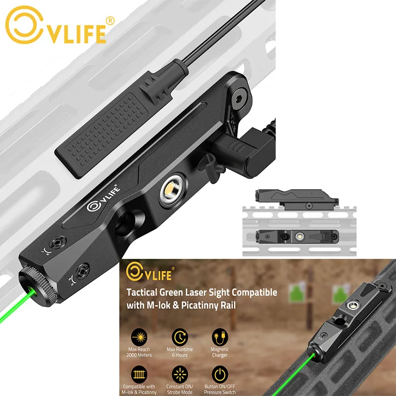 

CVLIFE Green Laser Sight Compatible with M-Lok Picatinny Rail for Rifle with Magnetic Rechargeable Battery Strobe Tactical