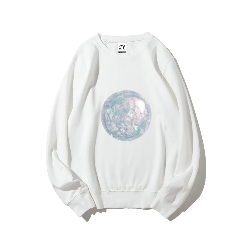 เสื้อสเวตเตอร์เสื้อลําลองหลวมขนาดใหญ่สตรีวินเทจผ้าฝ้ายพอดีสตรีลําลองสวมใส่ทุกวันสไตล์แฟชั่น Y2k Retro Moon
