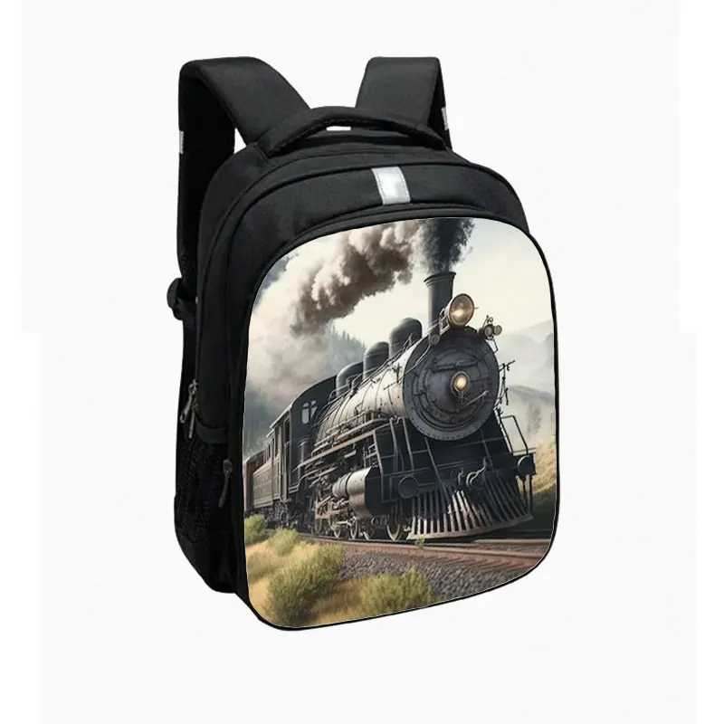 Cool Steam Locomotive Backpack Train Pattern Children School Bags for Travel Rucksack Bookbag Canvas Laptop Bag Day Pack