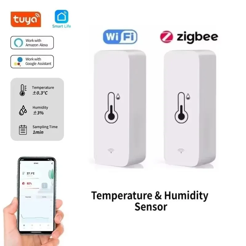 tuya smart home device zigbe wifi temperature sensor and humidity sensor home automation connected  smart life Alexa Google Home