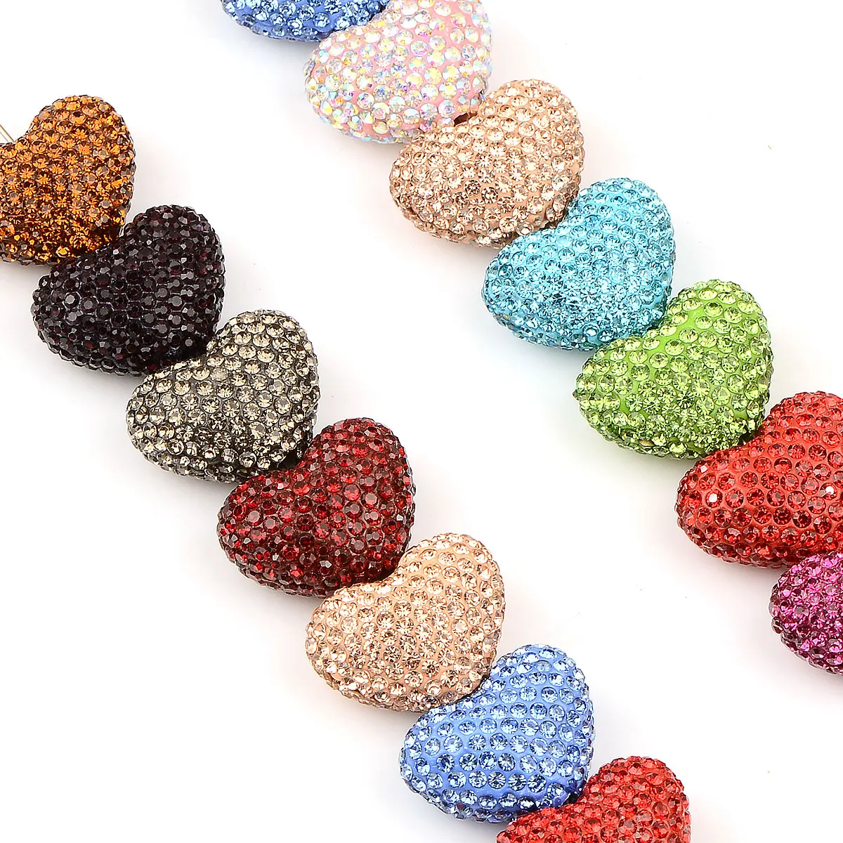 4pcs 1.8x2.4cm Random Color Mix Rhinestone Heart Shape Polymer Clay Beads Pendant Necklace Jewelry Making Accessories