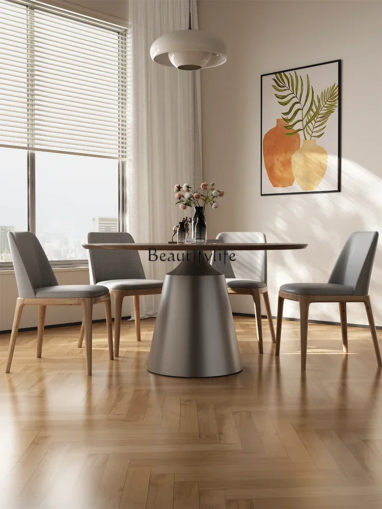 FGBlack walnut parquet round table household round solid wood stainless steel round meal