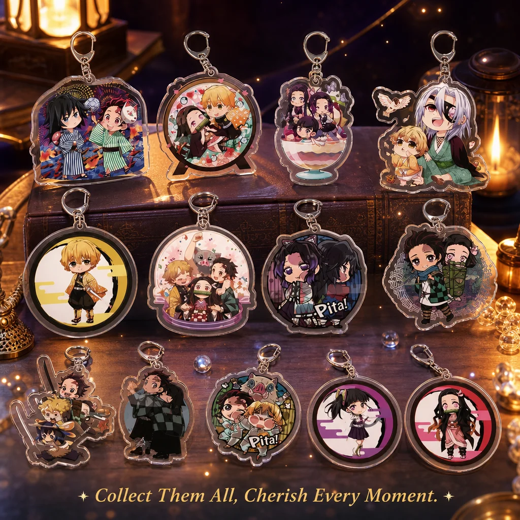 Anime Demon Slayer Kimetsu no Yaiba Acrylic Keychain Set 4 Pcs Tanjiro Zenitsu Nezuko Inosuke Cute Cartoon Key Ring Accessory