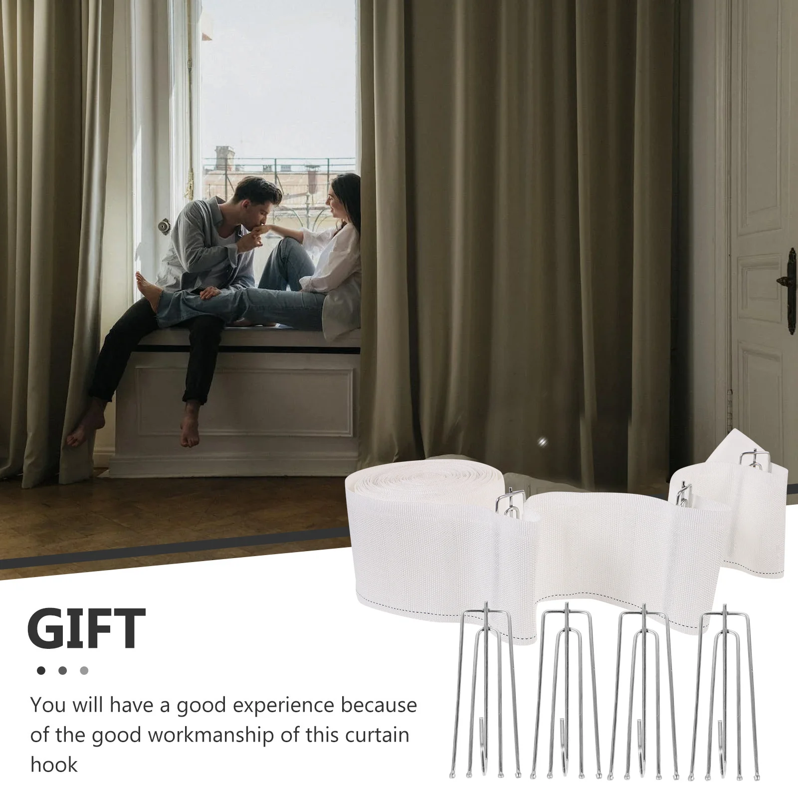 

1Set Metal Curtain Hooks Drapery Hooks for Heavy Drapes Rustproof Pleater Tape with Fabric Belt Easy Install Home Window