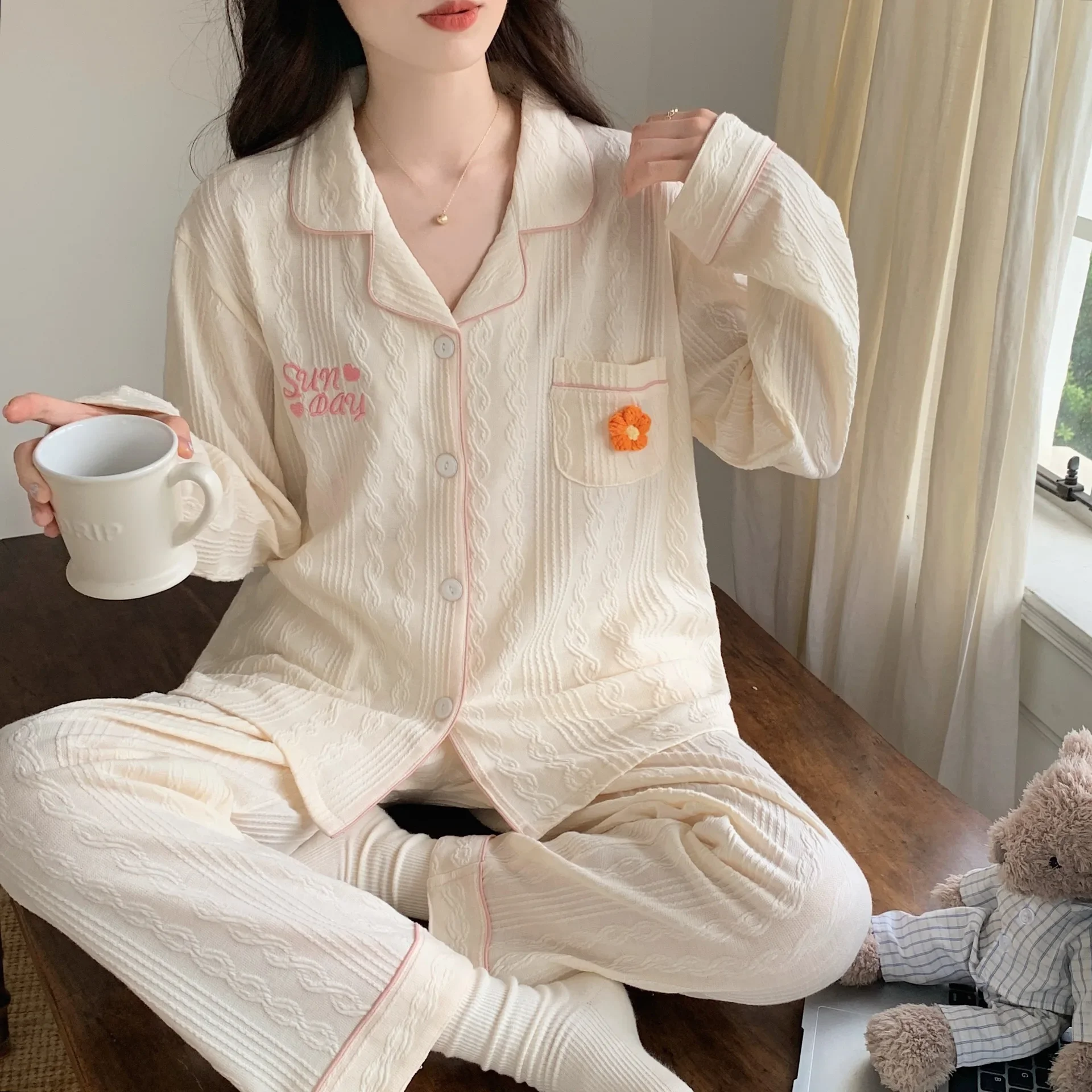 Baggy Panelled Pajama Sets Women Home Casual Soft Lounge All-match College Girls Korean Fashion Sleepwear Cozy New Spring Autumn