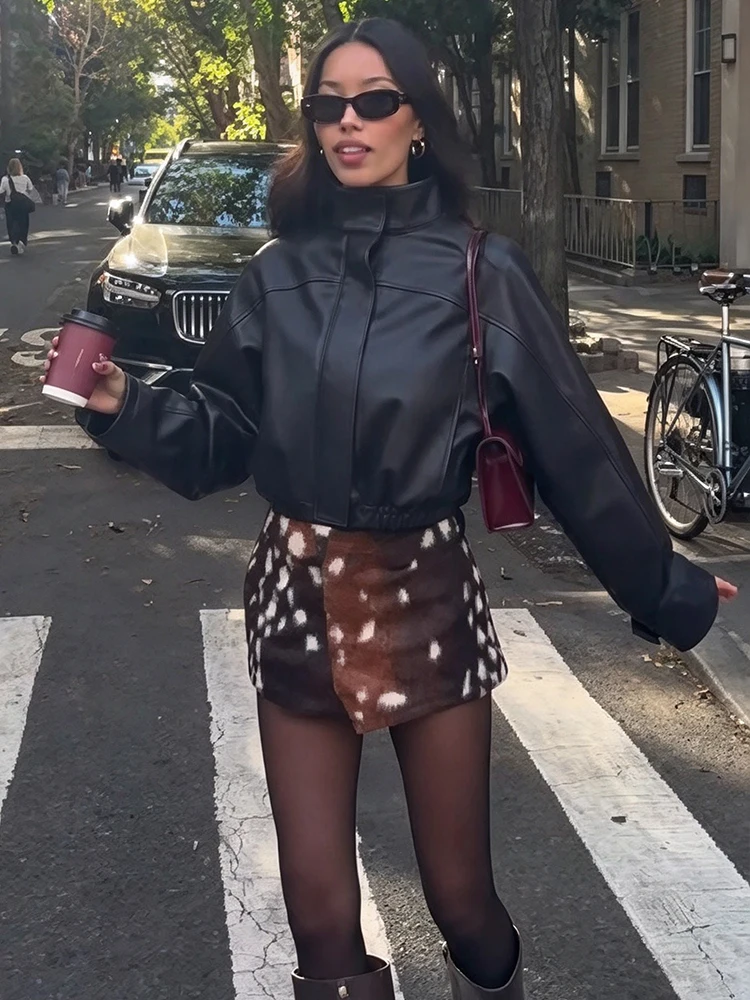 Retro Bambi Deer Print Fuzzy Shorts Women's Chic Faux Fur High Waist Mini Short Pants Autumn Winter New Trendy Party Streetwear