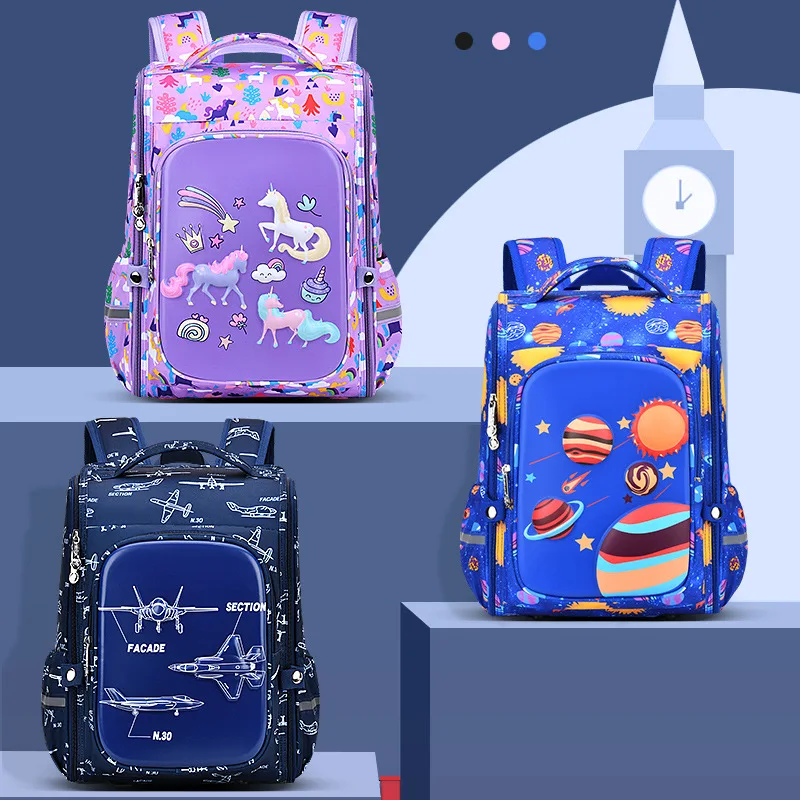 

New primary school students cartoon schoolbag, male grades 1-3 integrated open large-capacity children's bag