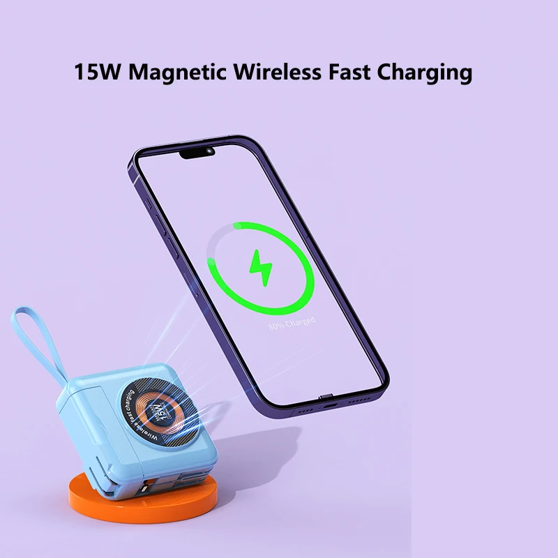 20000mAh Magnetic Wireless Power Bank with Cable AC Plug 22.5W Fast Charger for iPhone 15 14 Samsung S23 Huawei Xiaomi Powerbank