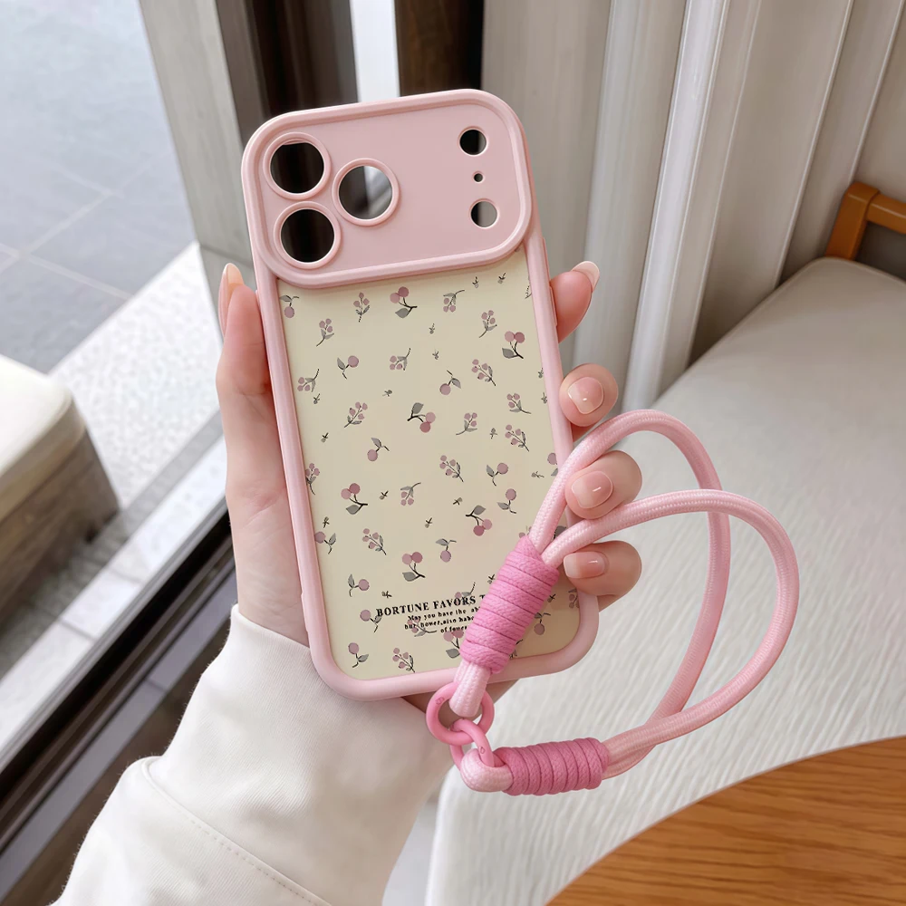 Handyhülle für iPhone 13 14 15 16 17 Pro Max 16 15 14 Pro Plus 17E Kirschblüten-Druck Lanyard Stoßfeste Matte Silikonhülle – Detail 8