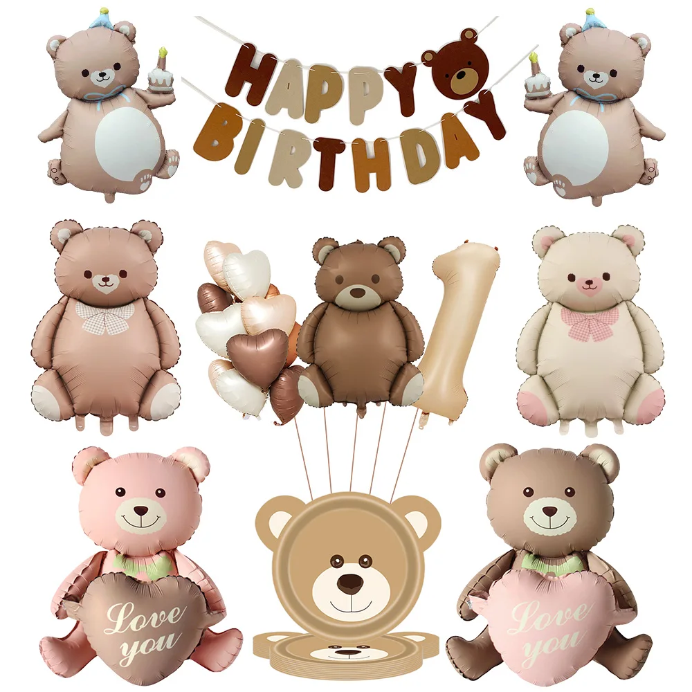 Kawowy brązowy miś balon numer serce zestaw balonów dekoracja urodzinowa dla dzieci Baby Shower ślub walentynki wystrój