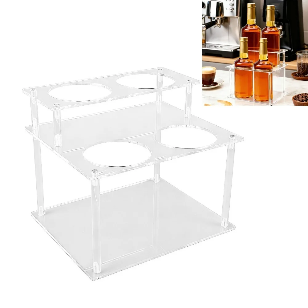 Stylish Acrylic Syrup Bottle Holder 2 Tier Step Shape 2 Tier Syrup Rack Clear Syrup Organizer Home Storage