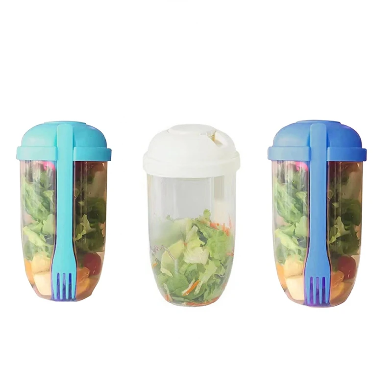 3Pcs Salad Meal Shaker Cup Fresh Salad To Go Container With Fork And Salad Dressing Holder