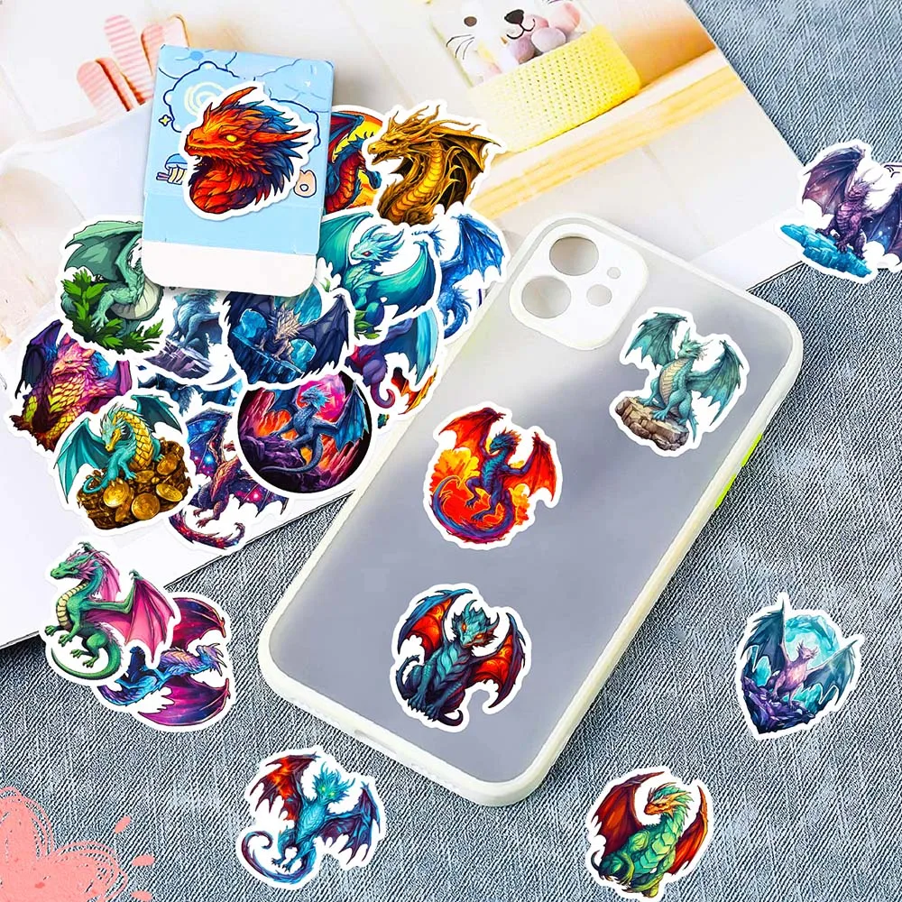 10/50Pcs Cartoon Cool Fire Wings Dragon Varied Stickers Pack for Kids Travel Luggage Notebook Laptop Decoration Graffiti Decals